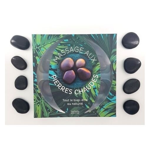 Coffret massage aux pierres chaudes - tout le bien-etre au naturel - contient : 1 livre et 14 pi