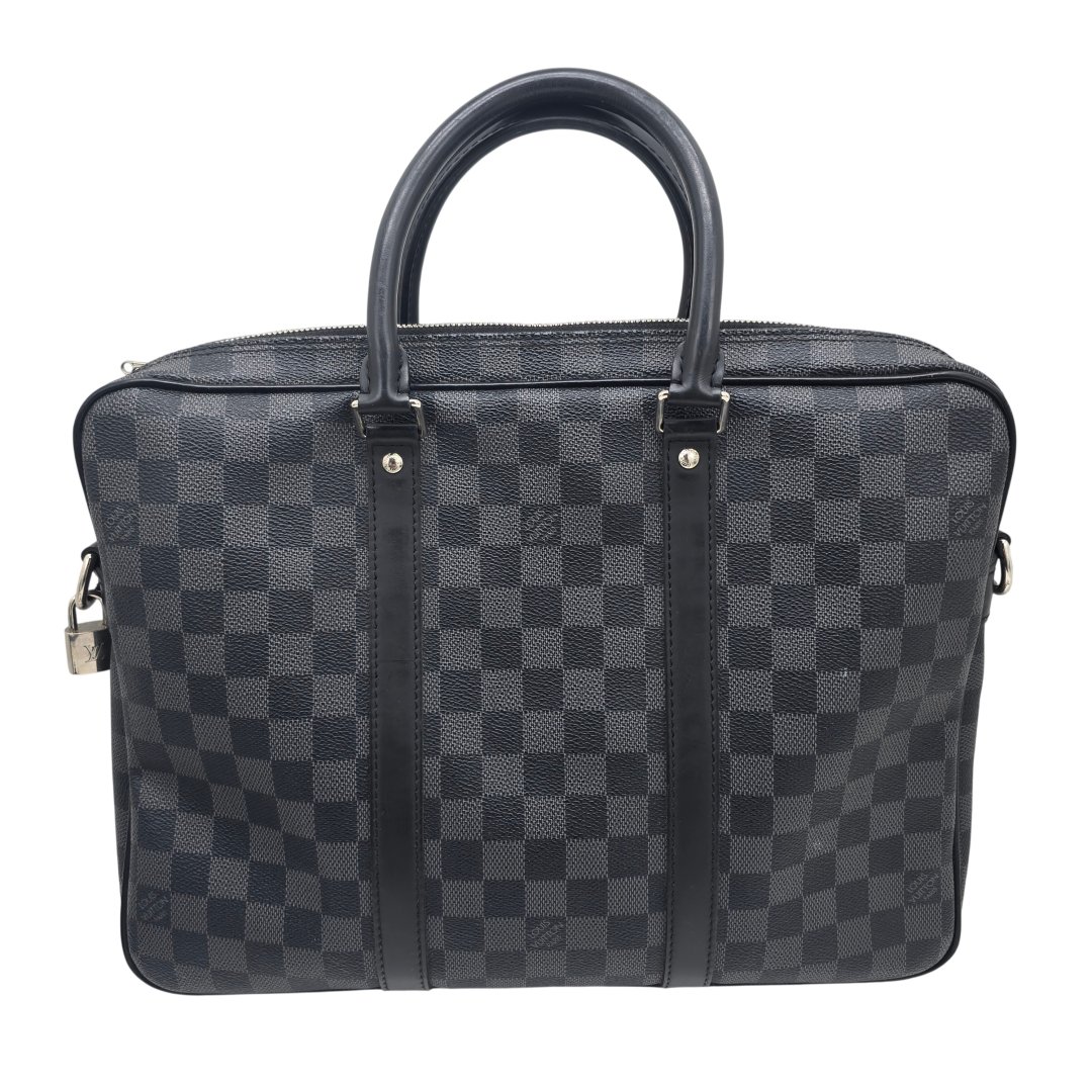 Sac porte documents de voyage toile damier graphite avec bandouliere