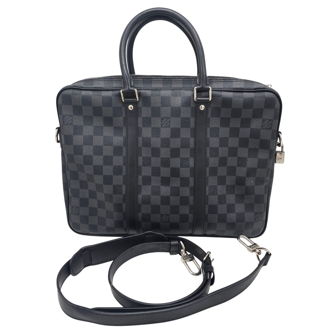 Sac porte documents de voyage toile damier graphite avec bandouliere