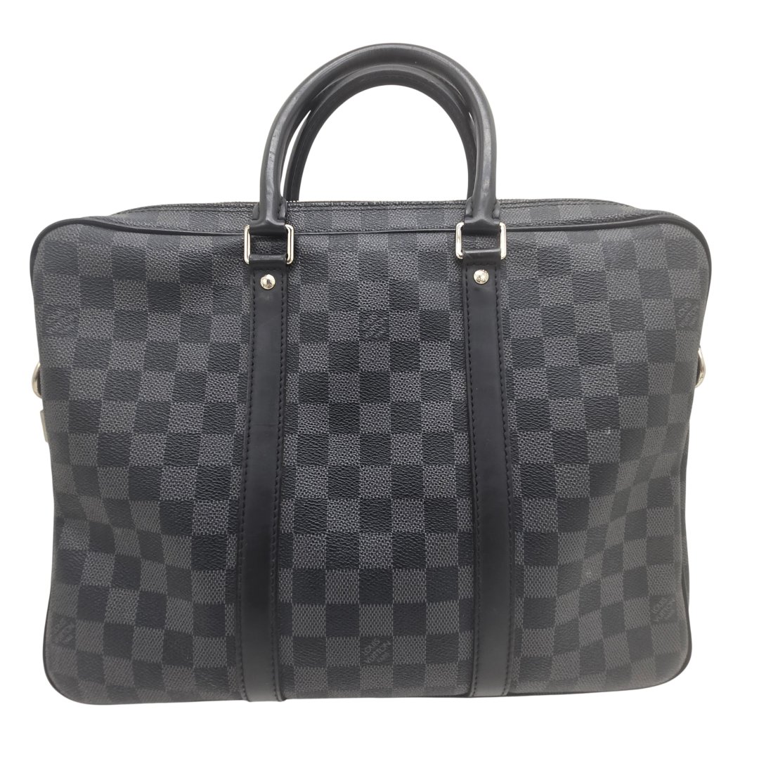 Sac porte documents de voyage toile damier graphite avec bandouliere