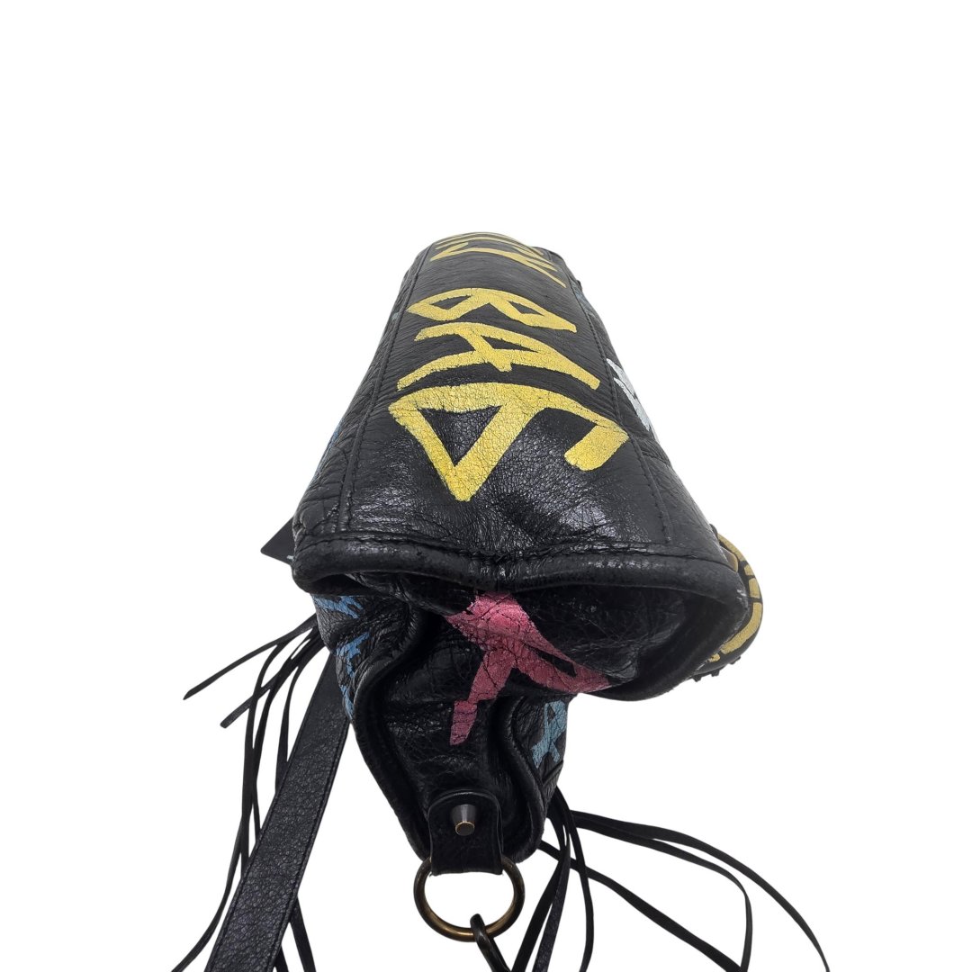 Sac city graffiti cuir veau noir avec bandouliere