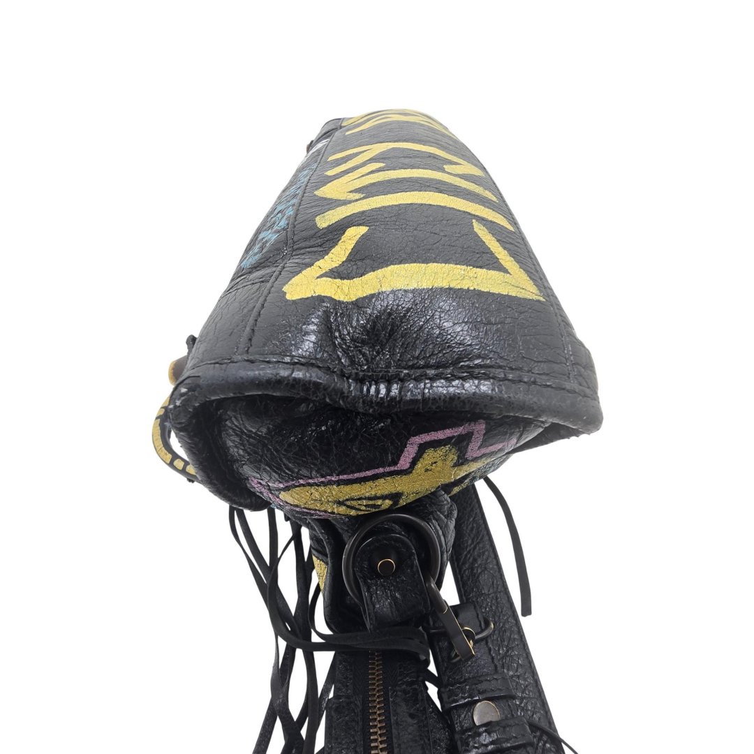 Sac city graffiti cuir veau noir avec bandouliere