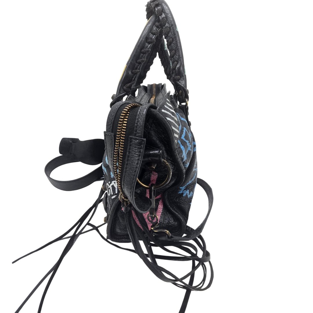 Sac city graffiti cuir veau noir avec bandouliere