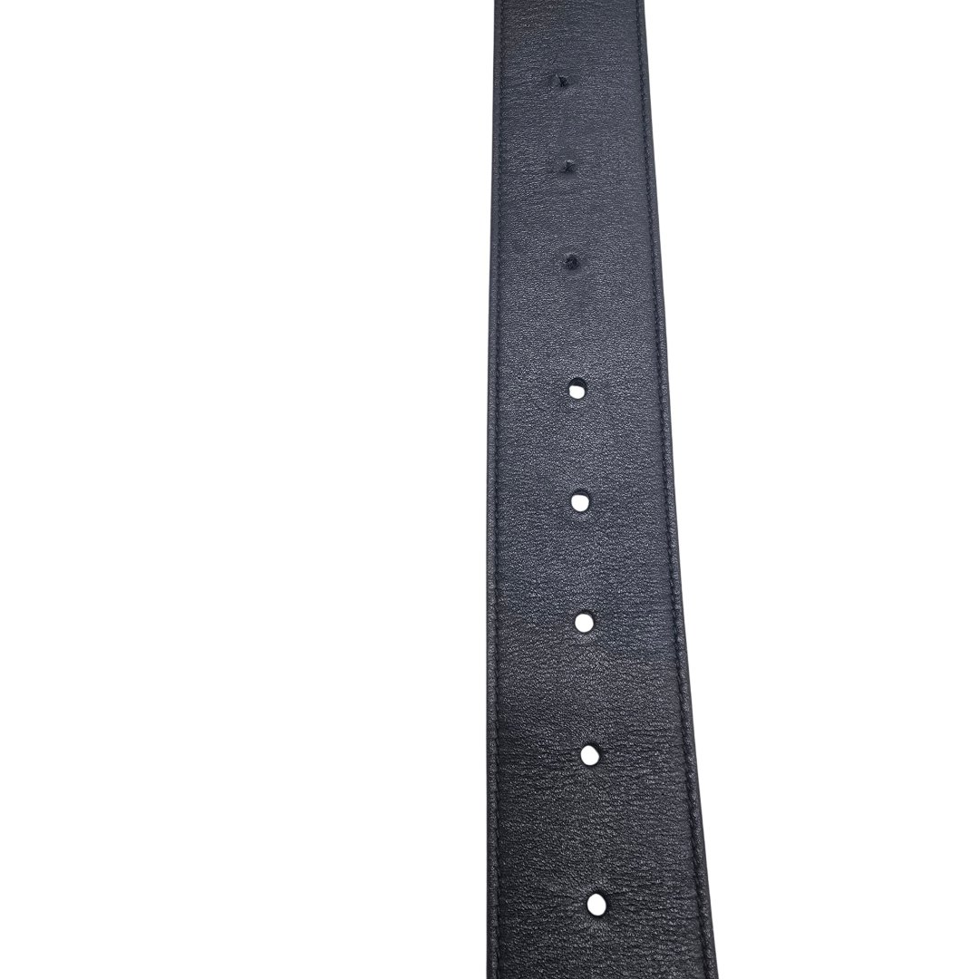 Ceinture double g cuir noir - acier vieilli