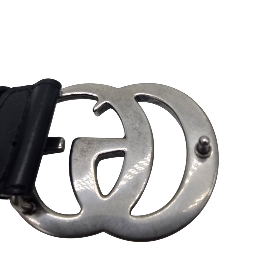 Ceinture double g cuir noir - acier vieilli