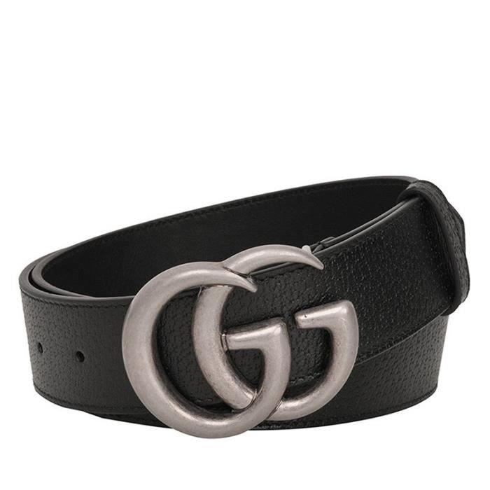 Ceinture double g cuir noir - acier vieilli