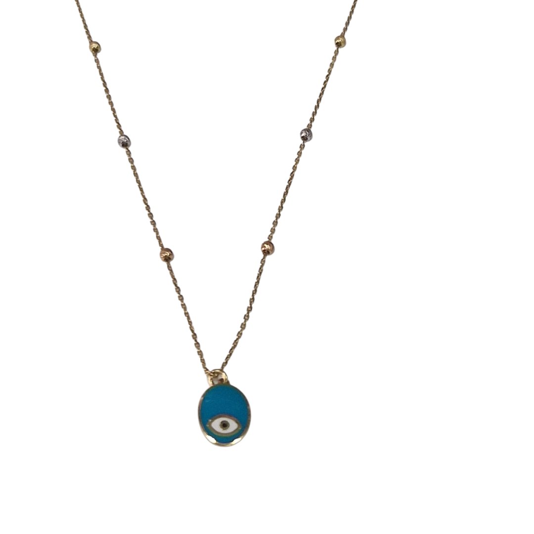 Chaine jaune pendentif oeil bleu