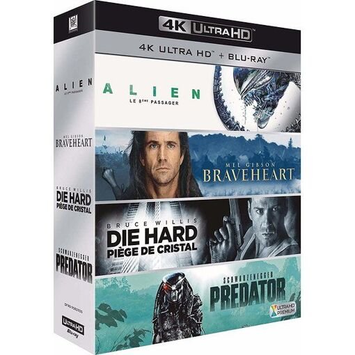 4k cultes : alien + braveheart + piege de cristal + predator - 4k ultra hd + blu-ray + digital h