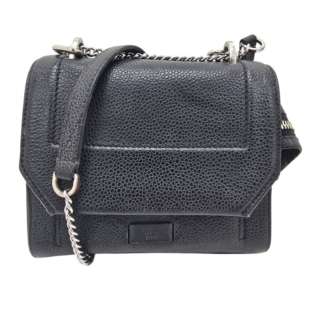 Sac ninon a rabat t.s cuir graine noir avec bandouliere