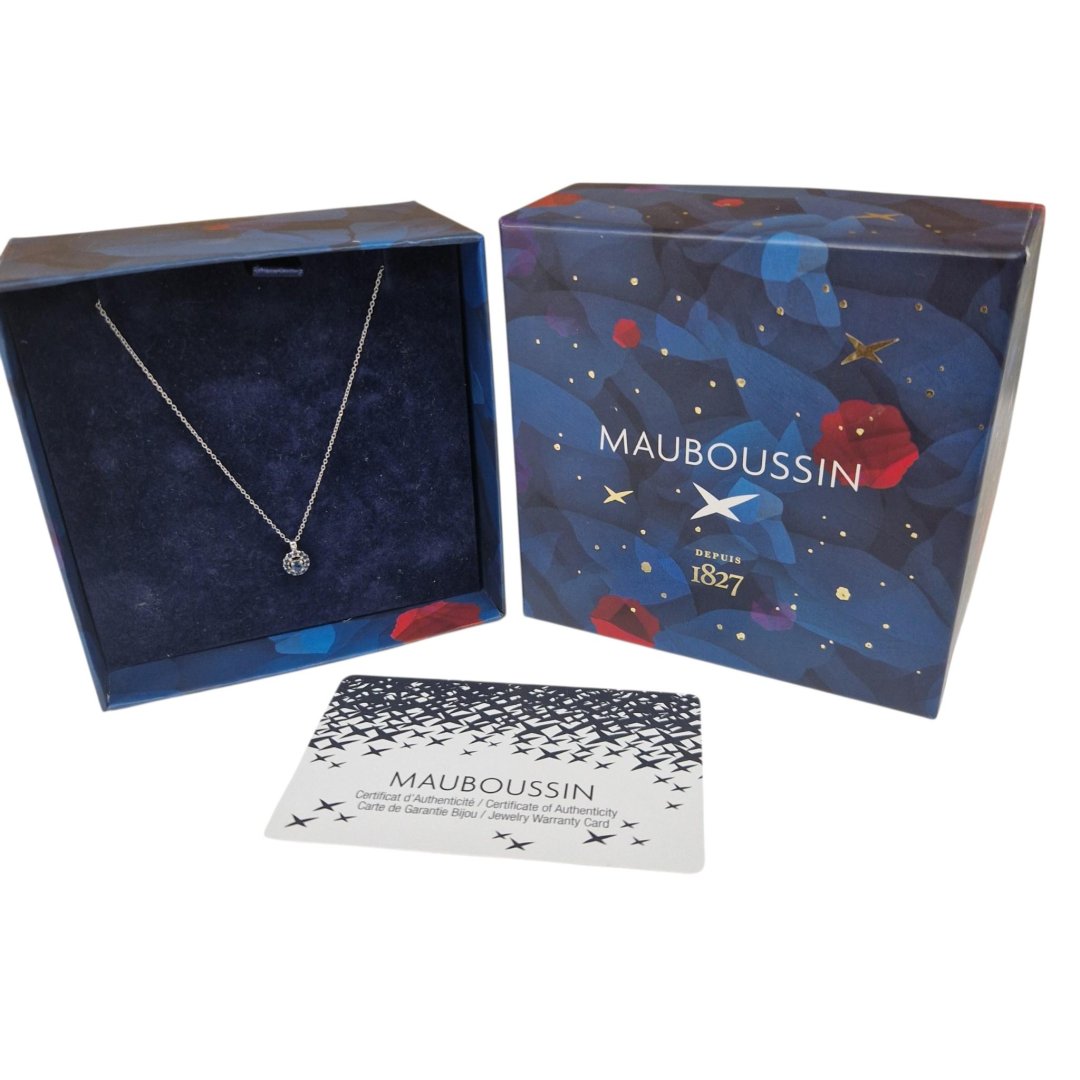 Collier mauboussin blanc pendentif serti pierres bleues