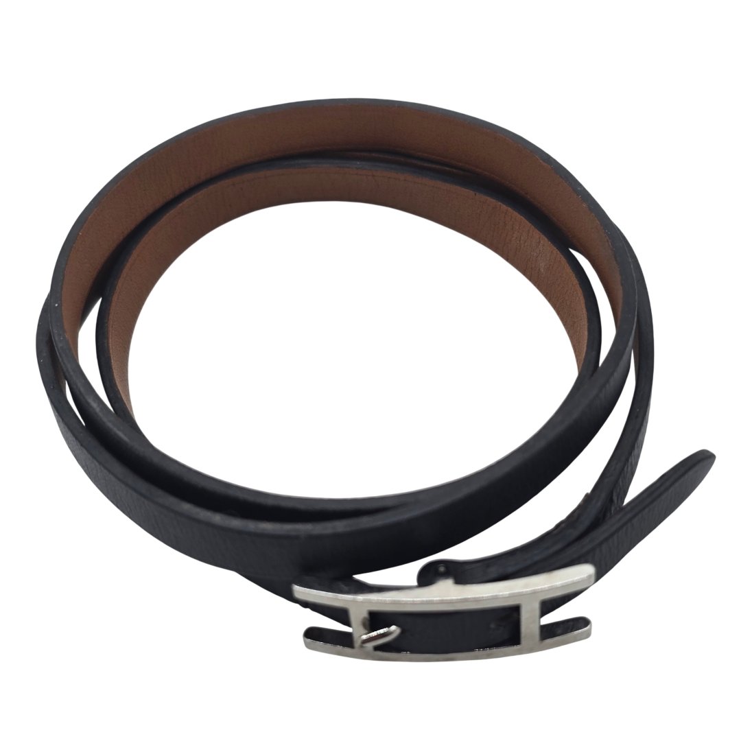 Bracelet hapi 3 triple tour cuir noir/fauve