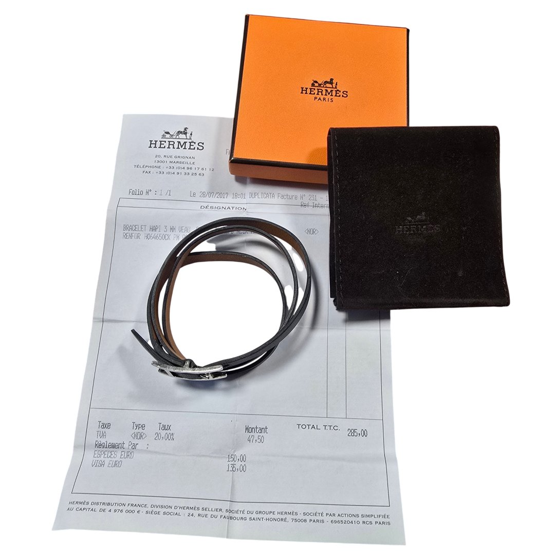Bracelet hapi 3 triple tour cuir noir/fauve