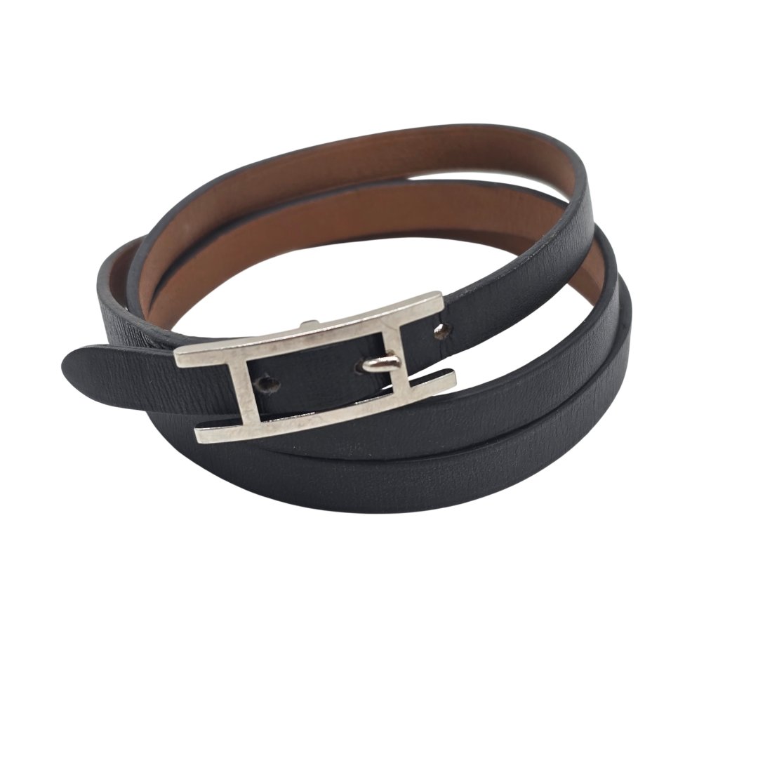 Bracelet hapi 3 triple tour cuir noir/fauve