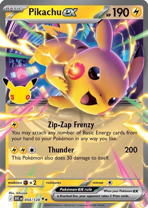 Carte pikachu ex 054/128 30th