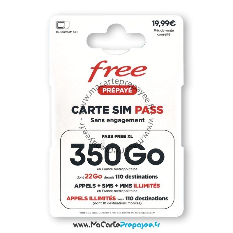 Carte sim pass prepaye 350 go