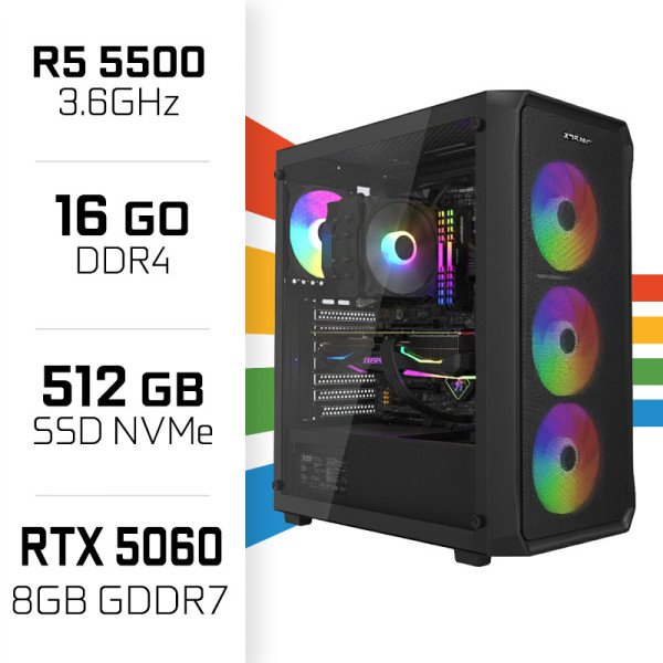 Pc ryzen 5 5500 3,6ghz 16 go ddr4 512 ssd mvme rtx5060